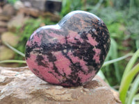 Polished Rhodonite Gemstone Hearts x 3 From Ambindavato, Madagascar - Toprock Gemstones and Minerals
