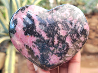 Polished Rhodonite Gemstone Hearts x 3 From Ambindavato, Madagascar - Toprock Gemstones and Minerals