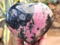 Polished Rhodonite Gemstone Hearts x 3 From Ambindavato, Madagascar - Toprock Gemstones and Minerals