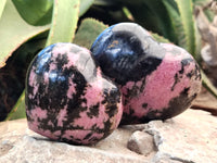 Polished Rhodonite Gemstone Hearts x 3 From Ambindavato, Madagascar - Toprock Gemstones and Minerals