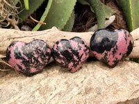 Polished Rhodonite Gemstone Hearts x 3 From Ambindavato, Madagascar - Toprock Gemstones and Minerals