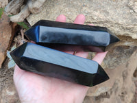 Polished Black Basalt Double Terminated Points x 4 From Antsirabe, Madagascar - Toprock Gemstones and Minerals