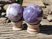 Polished Lepidolite with Pink Rubellite Spheres x 6 From Ambatondrazaka, Madagascar - Toprock Gemstones and Minerals