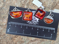 Polished Mixed Baltic Amber Pendants on Sterling Silver x 4 From Poland - Toprock Gemstones and Minerals