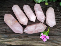 Polished Double Terminated Rose Quartz Points x 6 From Ambatondrazaka, Madagascar - Toprock Gemstones and Minerals