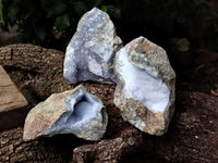 Natural Blue Lace Agate Geode Specimens x 2 From Nsanje, Malawi - Toprock Gemstones and Minerals