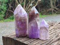 Polished Chevron Amethyst Points x 3 From Ankazobe, Madagascar - Toprock Gemstones and Minerals