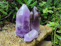 Polished Chevron Amethyst Points x 3 From Ankazobe, Madagascar - Toprock Gemstones and Minerals