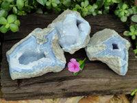 Natural Blue Lace Agate Geode Specimens x 3 From Nsanje, Malawi - Toprock Gemstones and Minerals