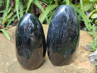 Polished Black Tourmaline Standing Free Form x 2 From Madagascar - Toprock Gemstones and Minerals