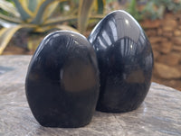 Polished Black Tourmaline Standing Free Form x 2 From Madagascar - Toprock Gemstones and Minerals