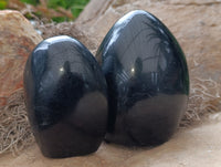 Polished Black Tourmaline Standing Free Form x 2 From Madagascar - Toprock Gemstones and Minerals