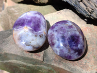 Polished Chevron Amethyst Palm Stones x 24 From Ankazobe, Madagascar - Toprock Gemstones and Minerals