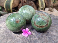 Polished Chrysoprase Spheres x 3 From Betroka, Madagascar - Toprock Gemstones and Minerals