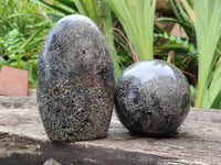Polished Black Tourmaline Standing Free Forms and Sphere x 2 From Madagascar - Toprock Gemstones and Minerals