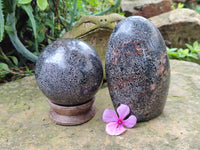 Polished Black Tourmaline Standing Free Forms and Sphere x 2 From Madagascar - Toprock Gemstones and Minerals