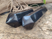 Polished Black Basalt Double Terminated Points x 4 From Antsirabe, Madagascar - Toprock Gemstones and Minerals