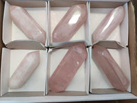 Polished Double Terminated Rose Quartz Points x 6 From Ambatondrazaka, Madagascar - Toprock Gemstones and Minerals