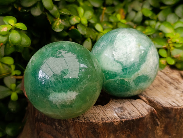 Polished Green Fluorite Spheres x From Madagascar Toprock