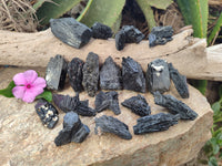 Natural Schorl Black Tourmaline with Hyalite Opal Specimens x 32 From Erongo, Namibia - Toprock Gemstones and Minerals