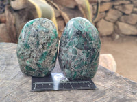 Polished Emerald Mica 'Mutokolite' Standing Free Forms x 2 From Mutoko, Zimbabwe - Toprock Gemstones and Minerals