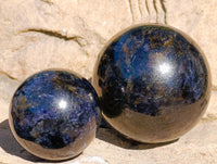 Polished Rare Blue Spark Iolite Spheres with Pink Feldspar Spots x 5 From Madagascar - Toprock Gemstones and Minerals
