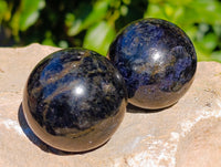 Polished Rare Blue Spark Iolite Spheres with Pink Feldspar Spots x 5 From Madagascar - Toprock Gemstones and Minerals