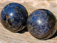 Polished Rare Blue Spark Iolite Spheres with Pink Feldspar Spots x 5 From Madagascar - Toprock Gemstones and Minerals