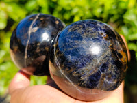 Polished Rare Blue Spark Iolite Spheres with Pink Feldspar Spots x 5 From Madagascar - Toprock Gemstones and Minerals