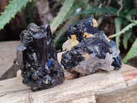 Natural Fibrous Terminated Schorl Black Tourmaline with a little Hyalite Opal x 12 From Erongo, Namibia - Toprock Gemstones and Minerals