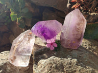 Polished Smokey Amethyst Window Quartz Crystals x 3 From Akansobe, Madagascar - Toprock Gemstones and Minerals