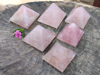 Polished Gemmy Rose Quartz Pyramids x 6 From Madagascar - Toprock Gemstones and Minerals