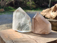 Polished Phantom Chlorite Moss and Zoned Smokey Quartz Crystals x 2 From Madagascar - Toprock Gemstones and Minerals
