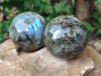 Polished Labradorite Spheres x 3 From Tulear, Madagascar - Toprock Gemstones and Minerals