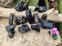 Natural Schorl Black Tourmaline with Hyalite Opal x 12 From Erongo, Namibia - Toprock Gemstones and Minerals