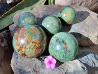 Polished Chrysoprase and Green Opal Spheres x 5 From Madagascar - Toprock Gemstones and Minerals