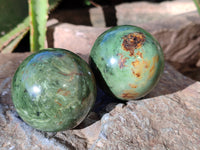 Polished Chrysoprase and Green Opal Spheres x 5 From Madagascar - Toprock Gemstones and Minerals