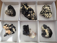 Natural Schorl Black Tourmaline on Orthoclase Matrix Clusters with a bit of Hyalite Opal x 6 From Erongo, Namibia - Toprock Gemstones and Minerals