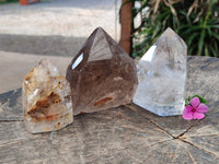 Polished Clear, Smokey and Specular Hematite Inclusion Quartz Crystals x 3 From Madagascar - Toprock Gemstones and Minerals