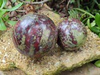 Polished Bastite Dragons Blood Stone Sphere-Ball x 2 From Tshipise, South Africa - Toprock Gemstones and Minerals