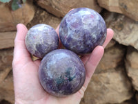Polished Lepidolite with Pink Rubellite Spheres x 5 From Ambatondrazaka, Madagascar - Toprock Gemstones and Minerals
