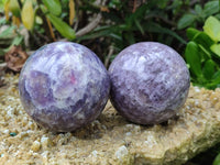 Polished Lepidolite with Pink Rubellite Spheres x 5 From Ambatondrazaka, Madagascar - Toprock Gemstones and Minerals