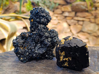 Natural Schorl Black Tourmaline With Hyalite Opal Specimens x 2 From Erongo, Namibia - Toprock Gemstones and Minerals
