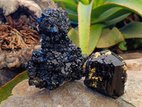 Natural Schorl Black Tourmaline With Hyalite Opal Specimens x 2 From Erongo, Namibia - Toprock Gemstones and Minerals