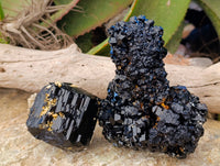 Natural Schorl Black Tourmaline With Hyalite Opal Specimens x 2 From Erongo, Namibia - Toprock Gemstones and Minerals