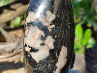 Polished Black Tourmaline and Calcite Standing Free Forms x 2 From Madagascar - Toprock Gemstones and Minerals