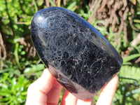 Polished Black Tourmaline and Calcite Standing Free Forms x 2 From Madagascar - Toprock Gemstones and Minerals