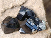 Natural Schorl Black Tourmaline Terminated Crystal Specimens with some Hyalite Opal x 35 From Erongo, Namibia - Toprock Gemstones and Minerals
