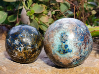 Polished Shattuckite Spheres x 2 From Congo - Toprock Gemstones and Minerals