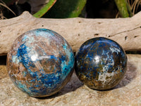 Polished Shattuckite Spheres x 2 From Congo - Toprock Gemstones and Minerals